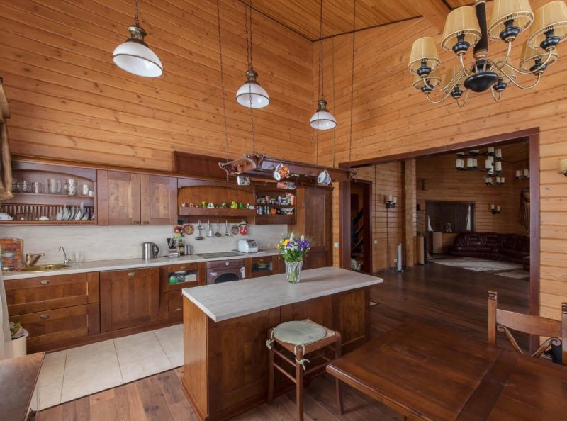 Kitchen in a wooden house