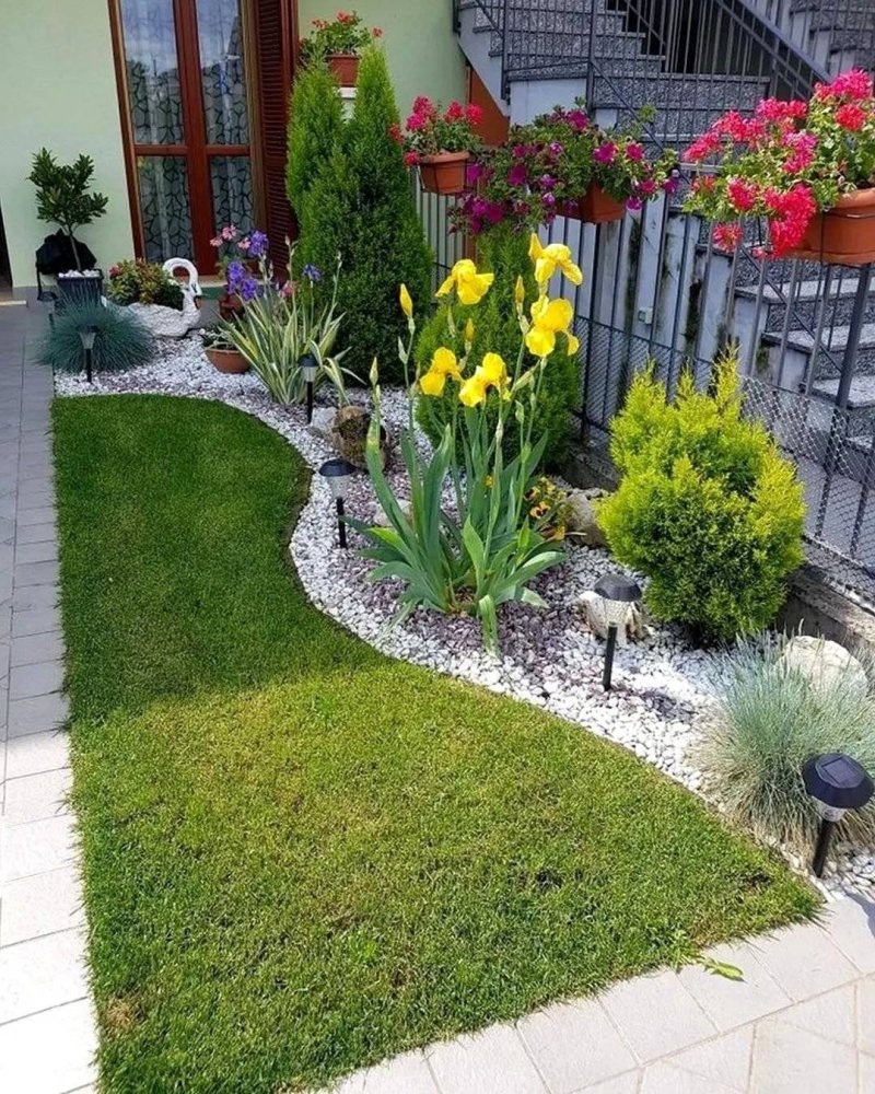 Flower beds in the courtyard of a private house