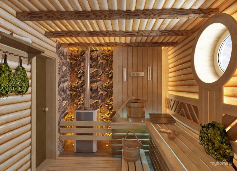 The interior of the sauna