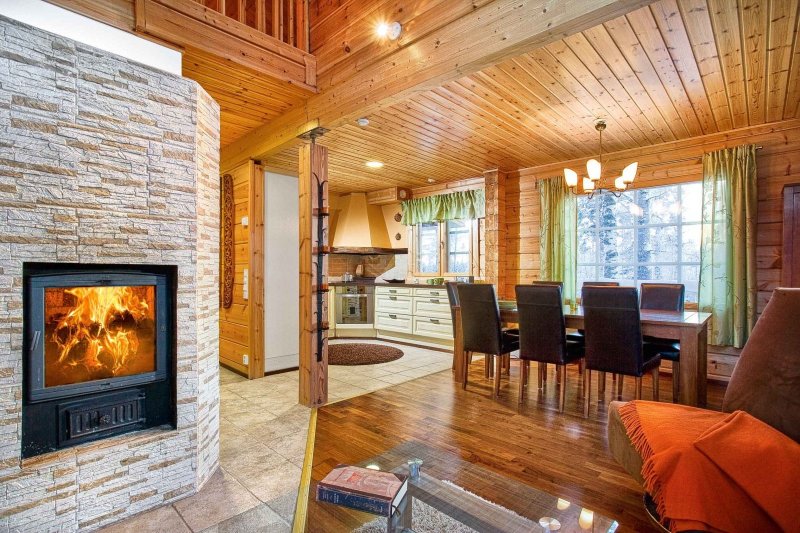 Fireplaces in a wooden house