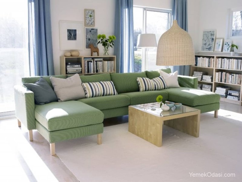 Olive sofa in the interior