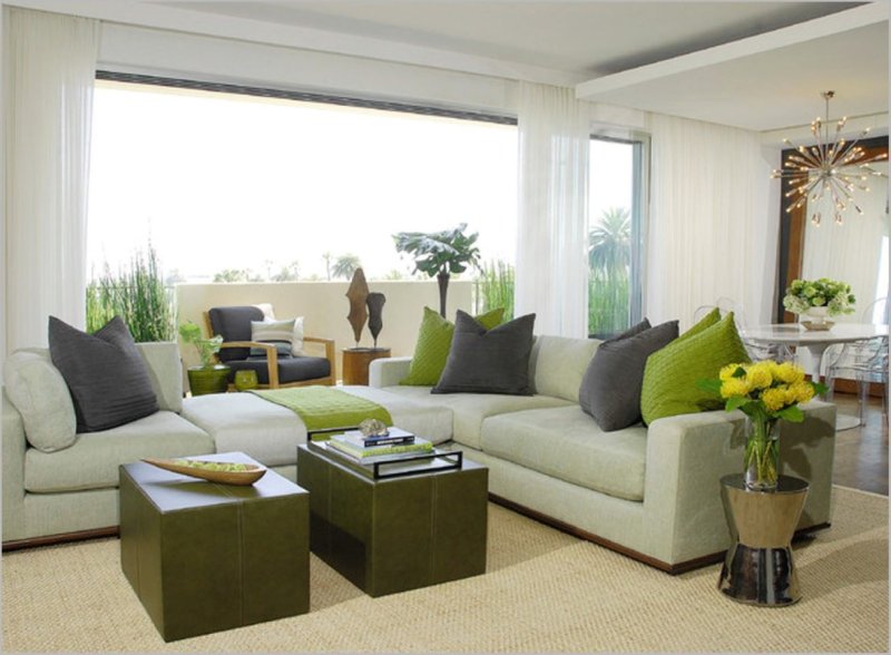 Green sofas in the interior