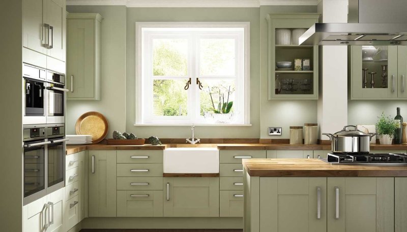 Olive walls in the interior of the kitchen