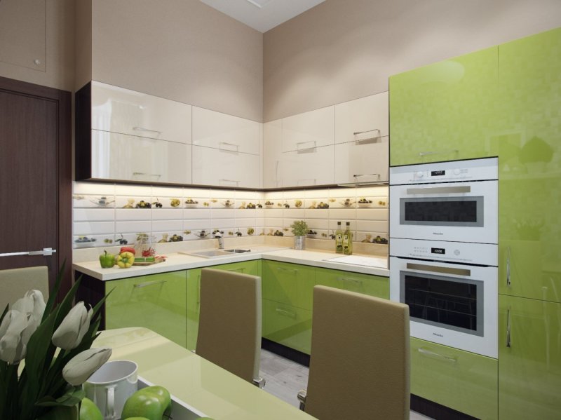 Green-beige cuisine in a modern style