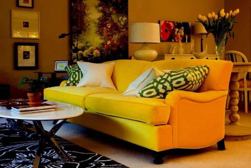 Yellow sofa in the interior