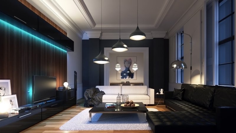 Dark interior of the living room minimalism