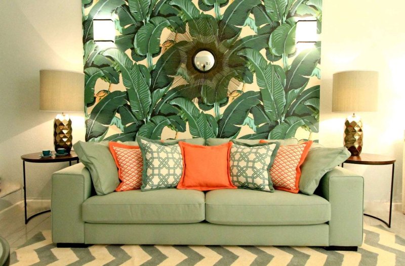 Tropical style in the interior of the living room