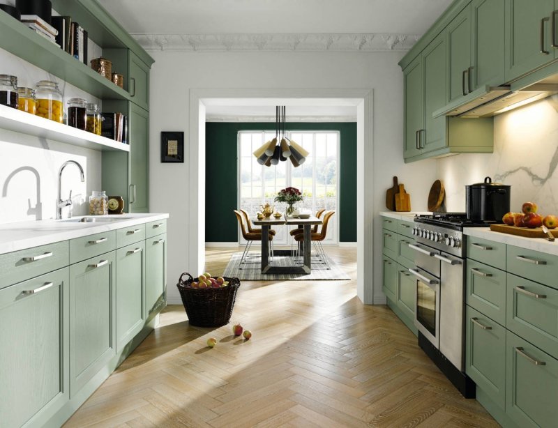 Olive color in the interior of the kitchen