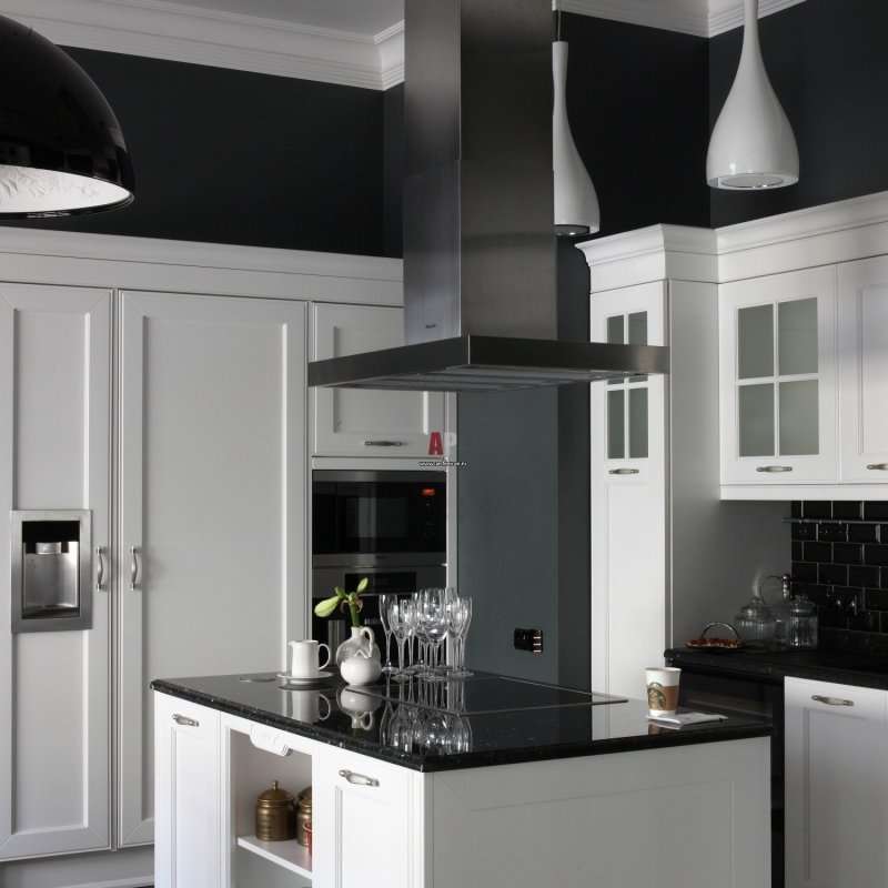 White kitchen with black hood