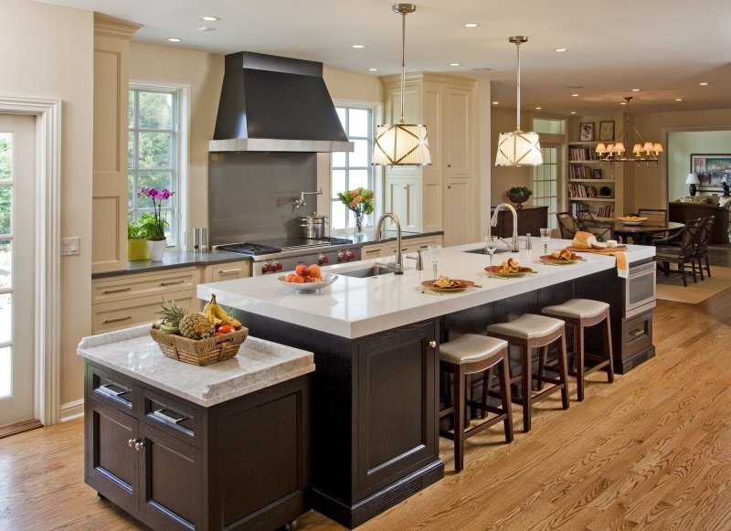 Kitchen design with island in a private house