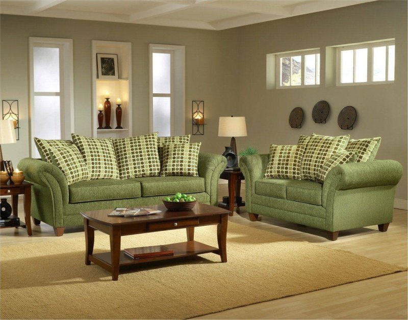 Green sofas in the interior