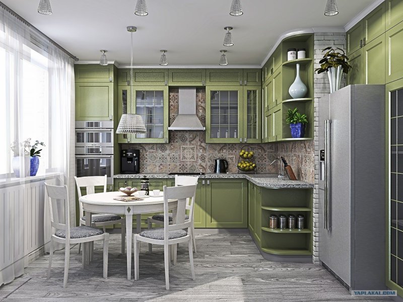 Green in the interior of the kitchen