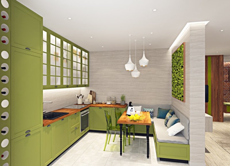 Green kitchen in the interior