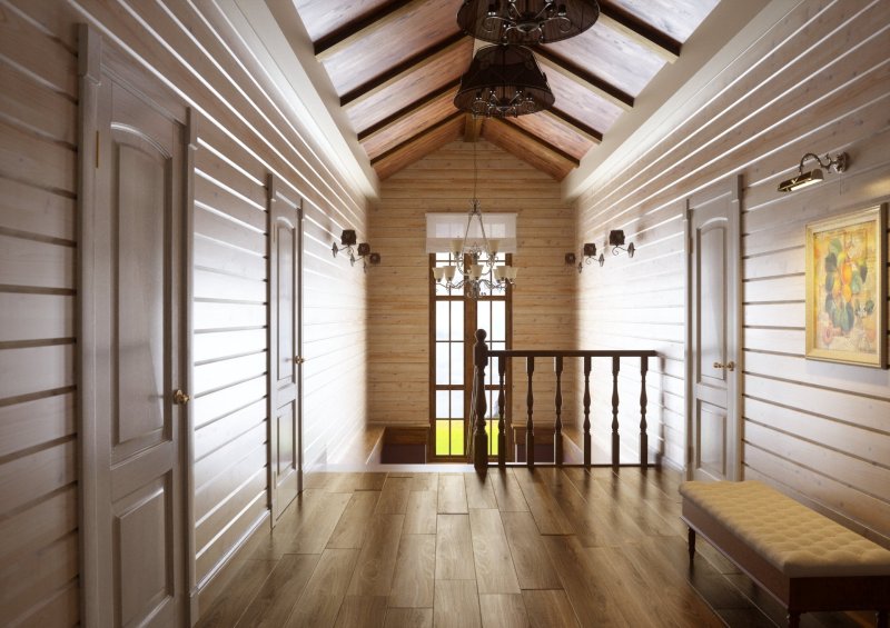 Hall interior in a wooden house