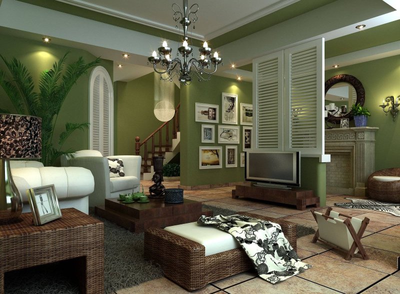 Living room in olive tones