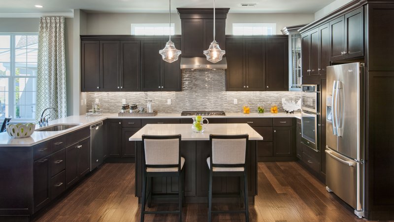 Dark brown kitchen in the interior