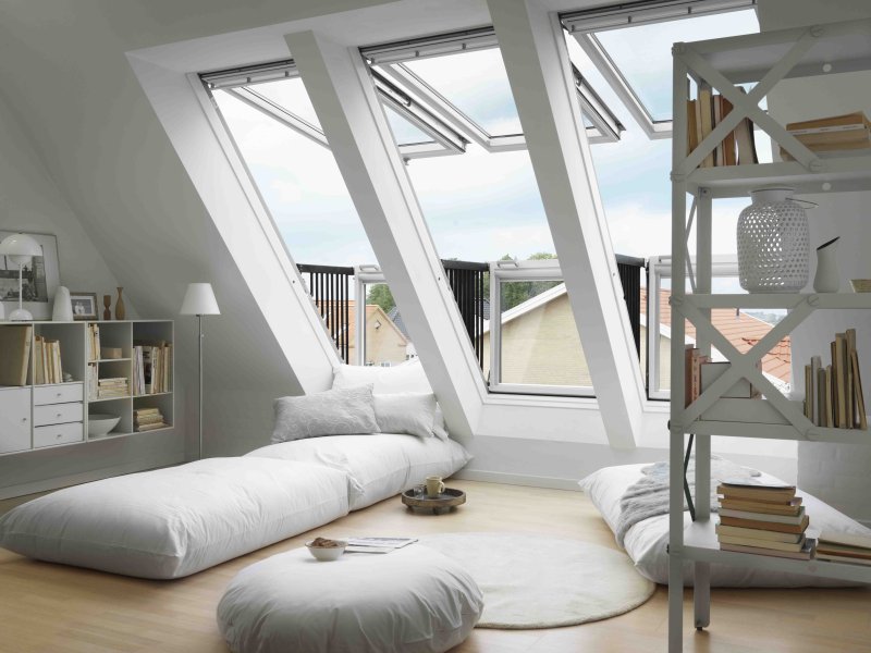 Mansard windows in the bedroom