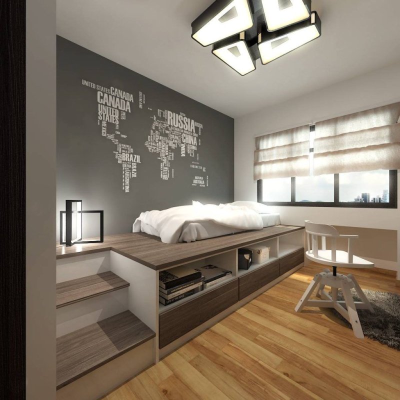 The design of a teenager s room in a modern style for a boy