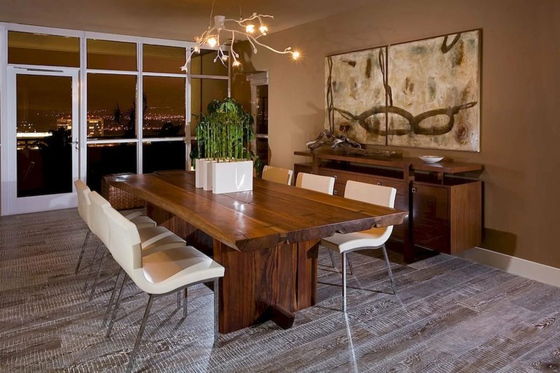 Wooden dining table in the interior