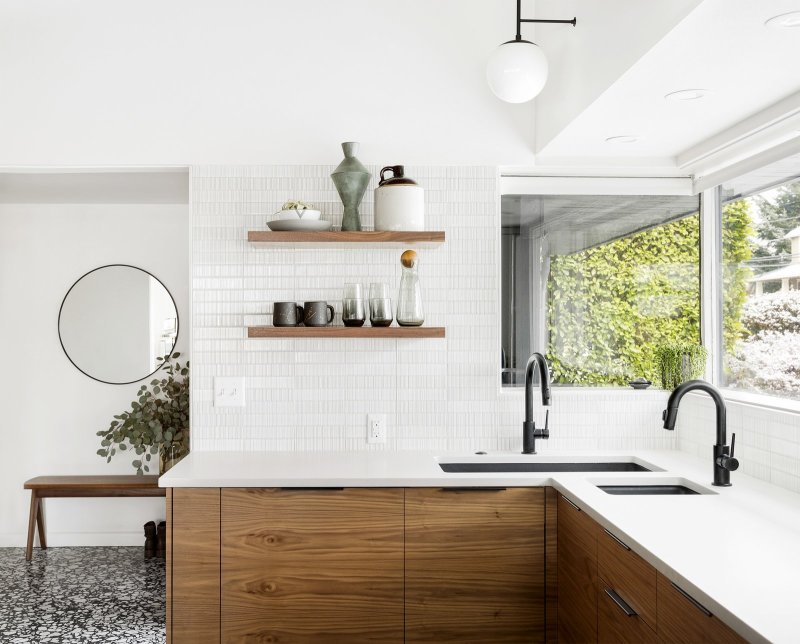 Ikea kitchen white with a wooden countertop