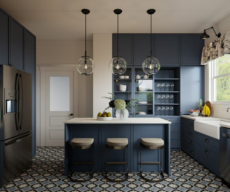 Blue kitchens in the interior