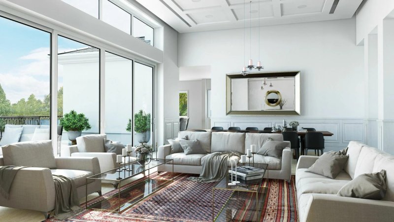 Living room with large windows