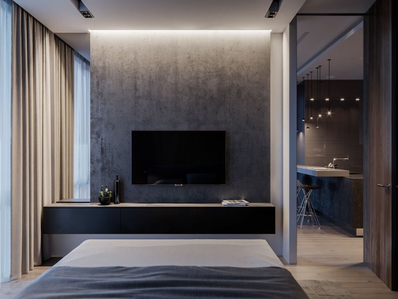 Wall with TV in the bedroom