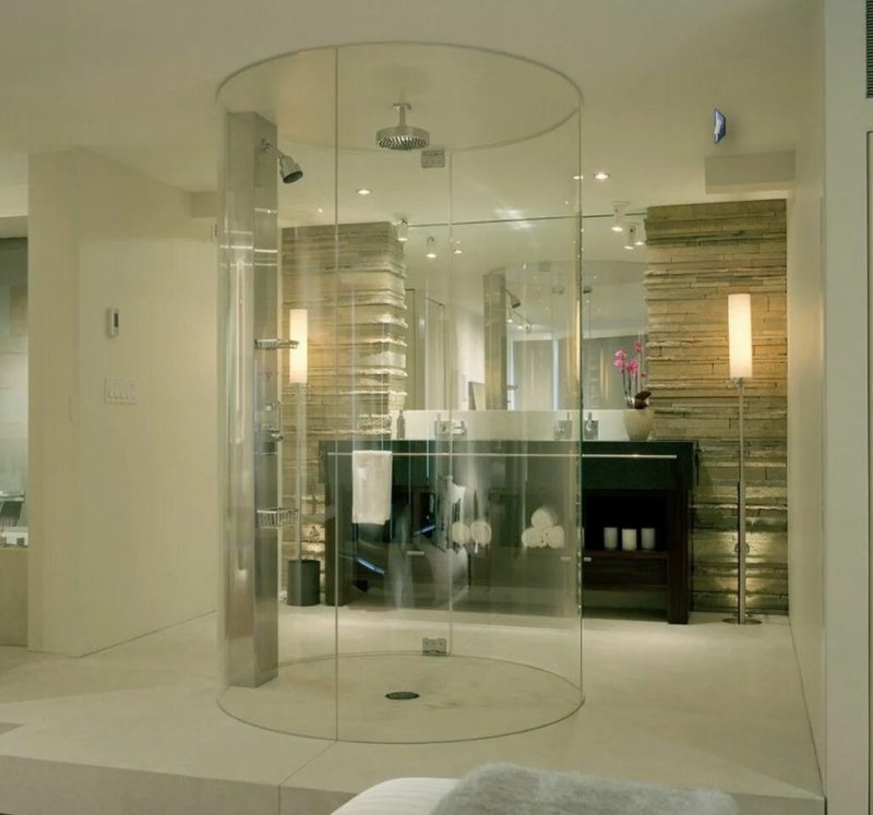 Glass partition to the bathroom