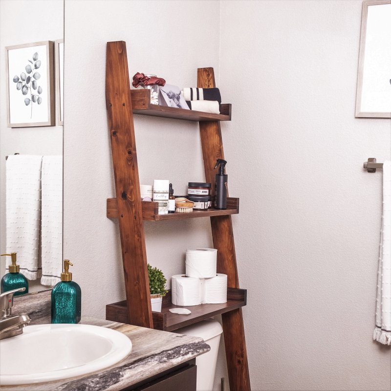 Wooden shelf in the bathroom