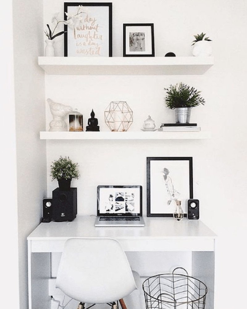 Shelves above the table