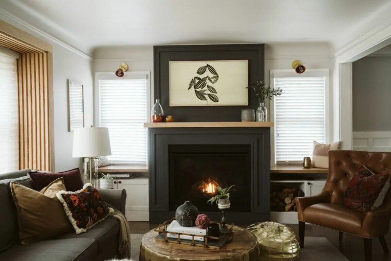 Gray fireplace in the interior