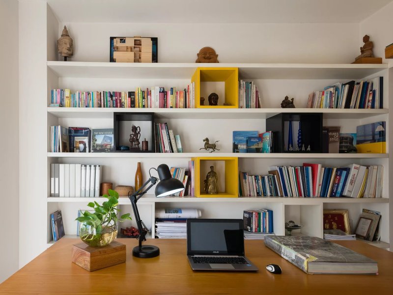 Shelves above the table