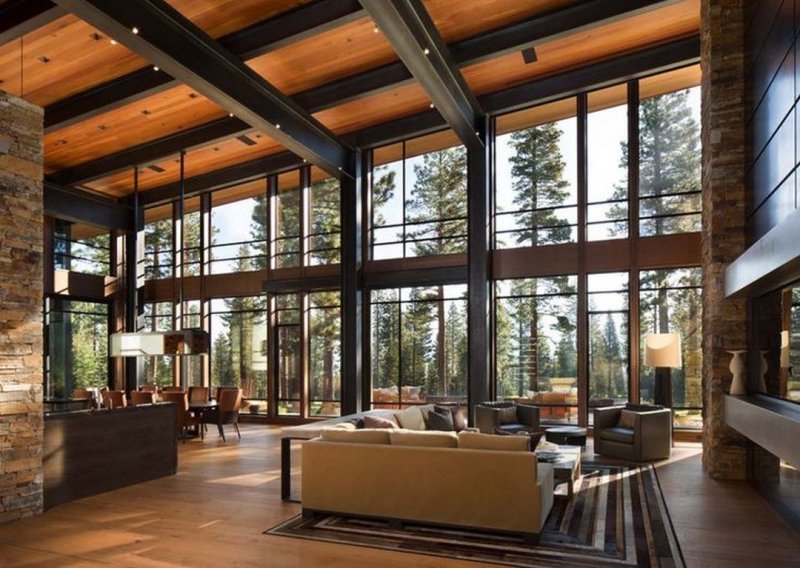 Living room in a house with panoramic windows