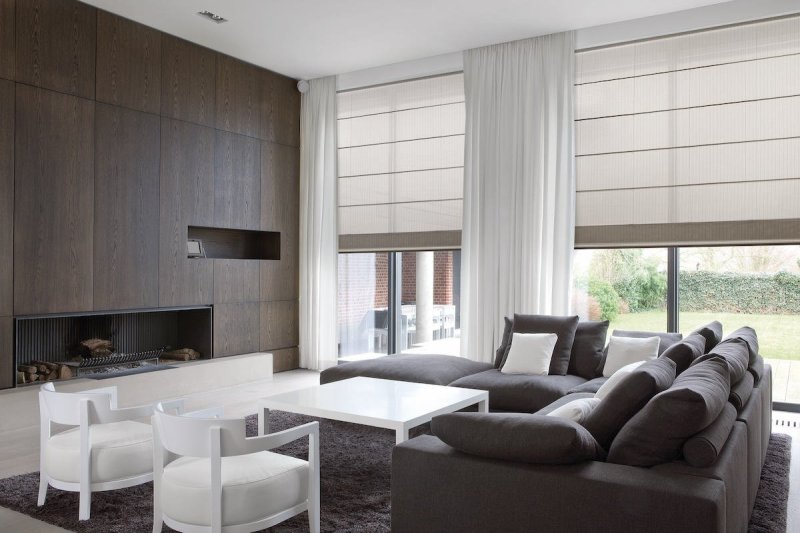 Roman curtains in the living room in a modern style