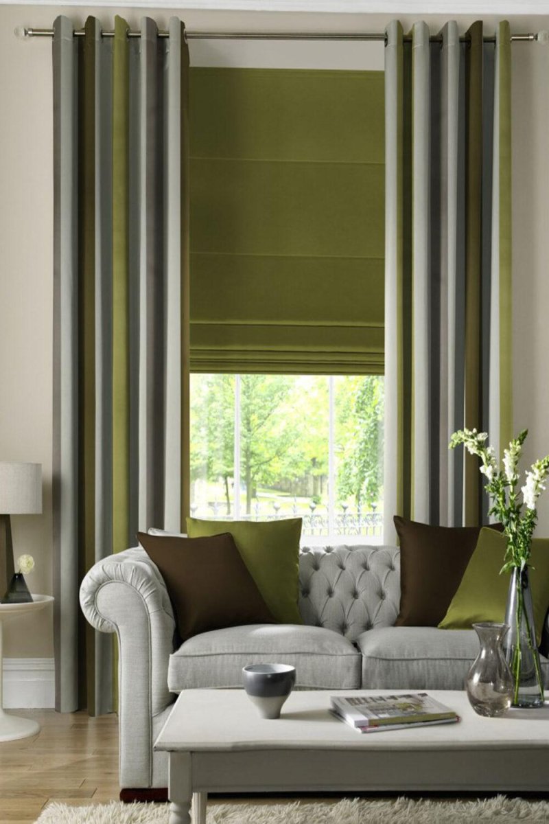 Olive curtains in the interior of the living room