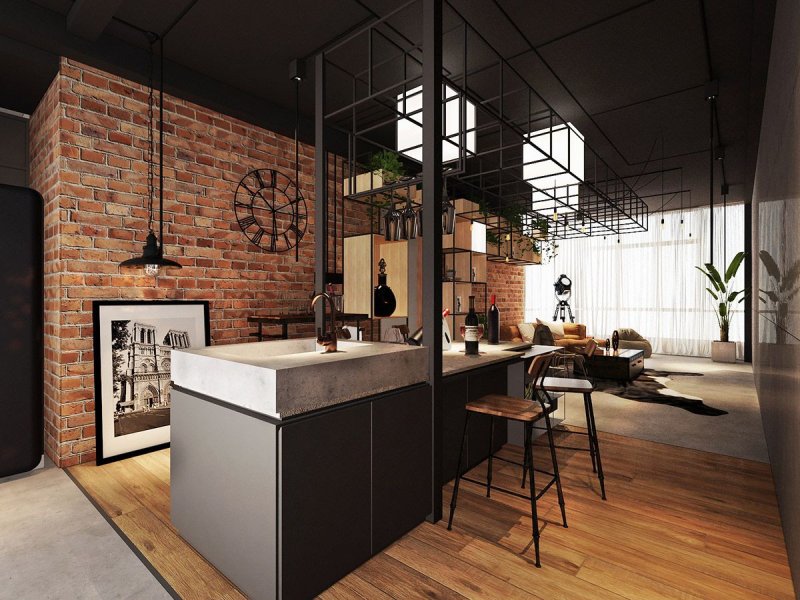 Loft and industrial style in the interior kitchen