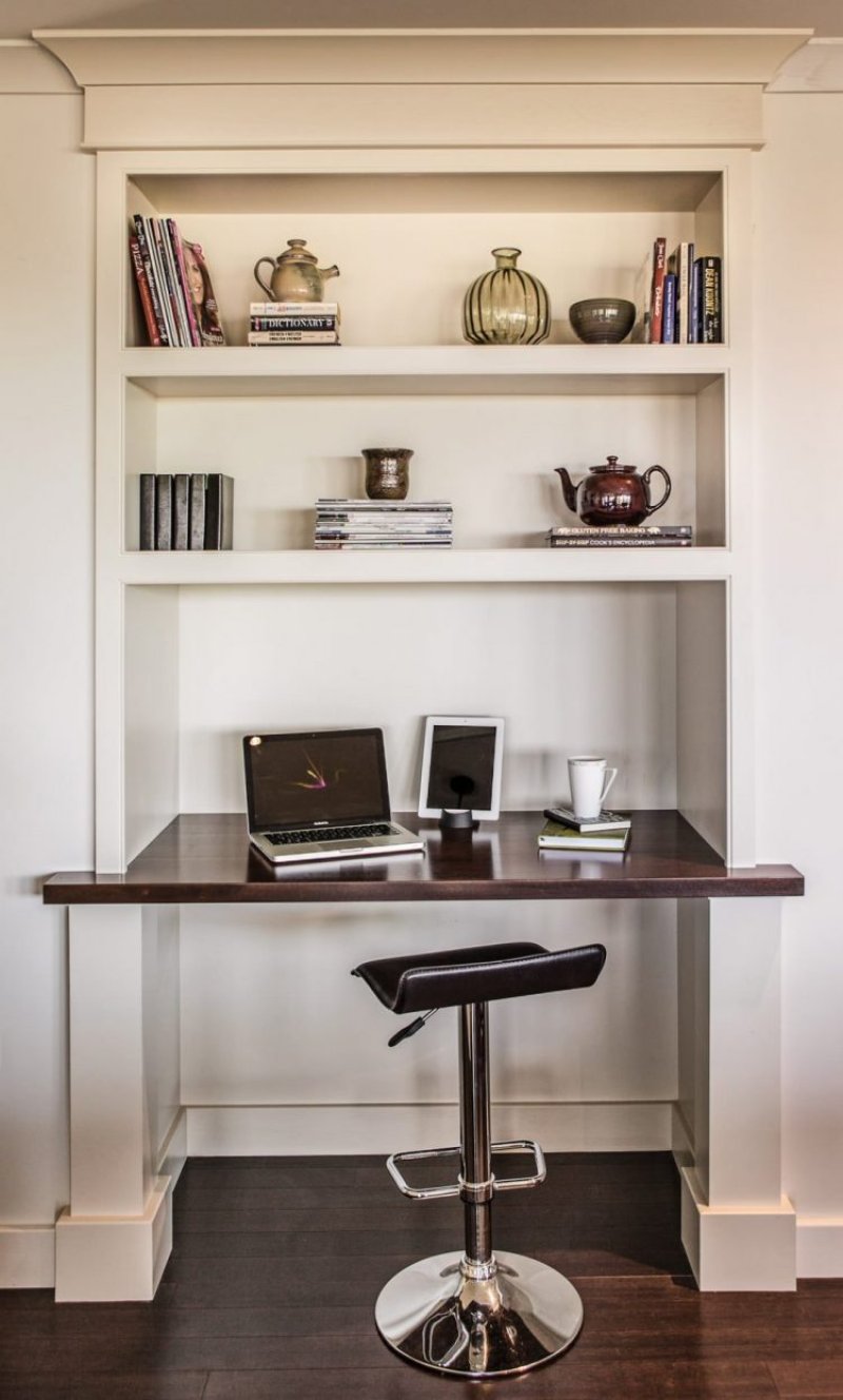 Shelves above the desk