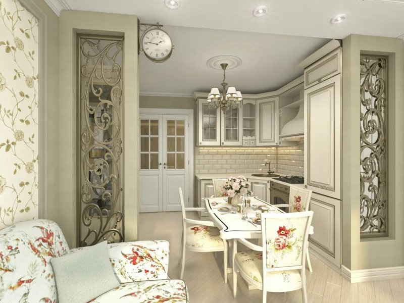 The interior of the kitchen of the living room in the style of Provence