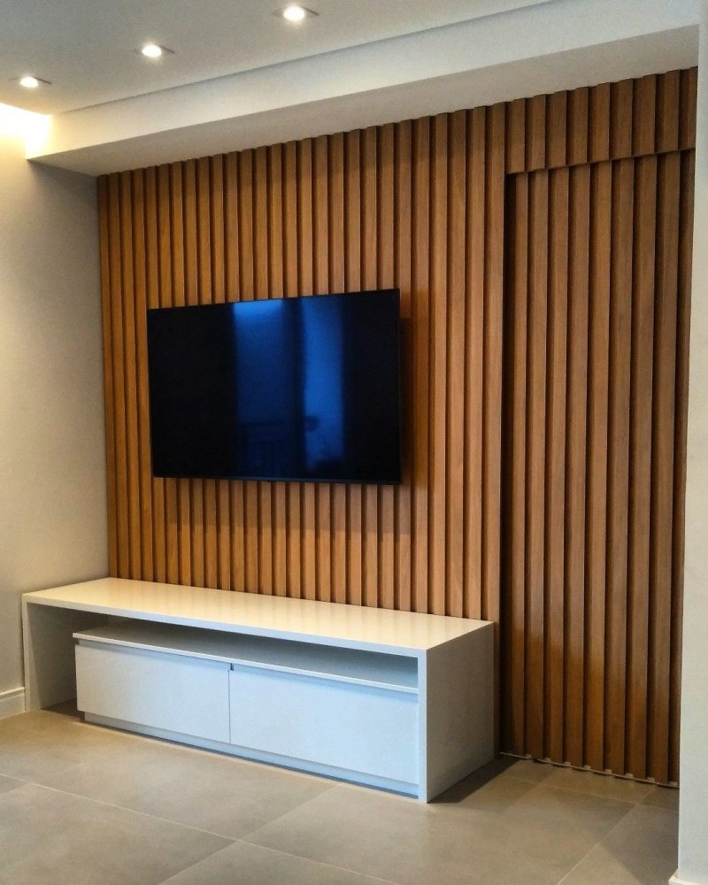 Wooden panels in the interior of the living room