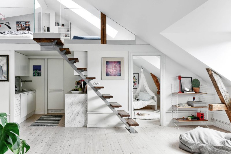 Loft staircase to the mezzanine