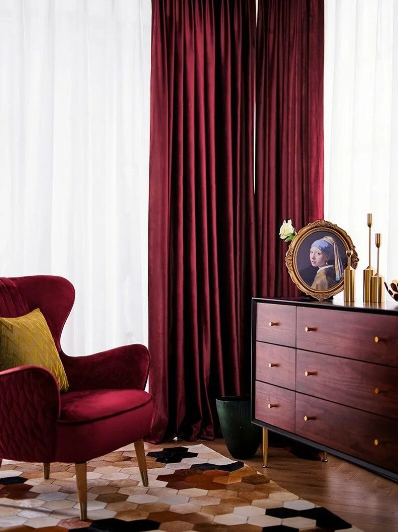 Burgundy velvet curtains