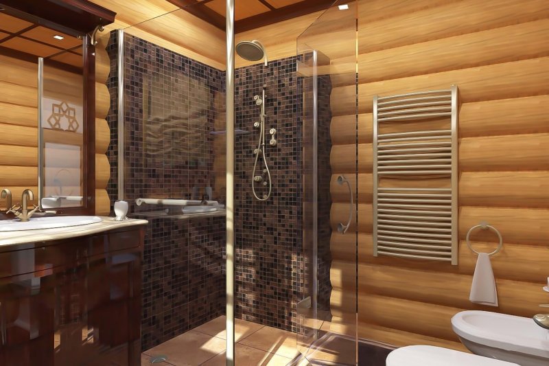 Showers in a wooden house