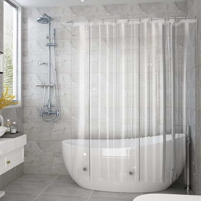 Bathroom with a curtain