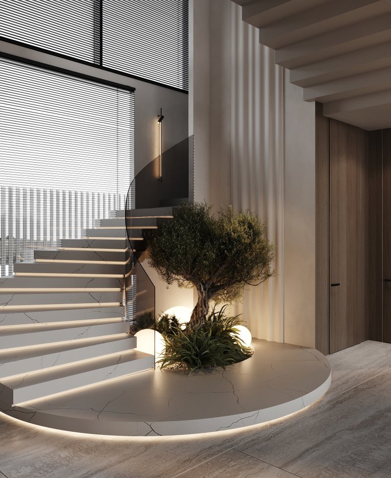 The staircase is modern design