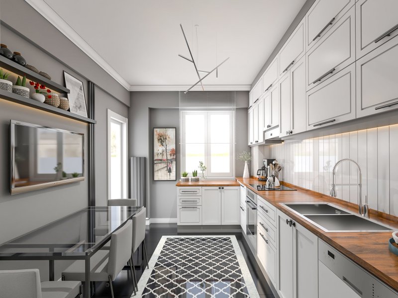 Gray kitchen in the Scandinavian style