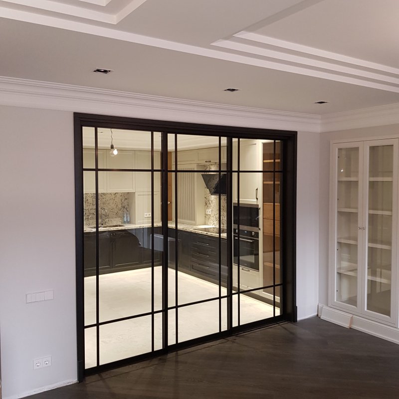 The glass partition is interior