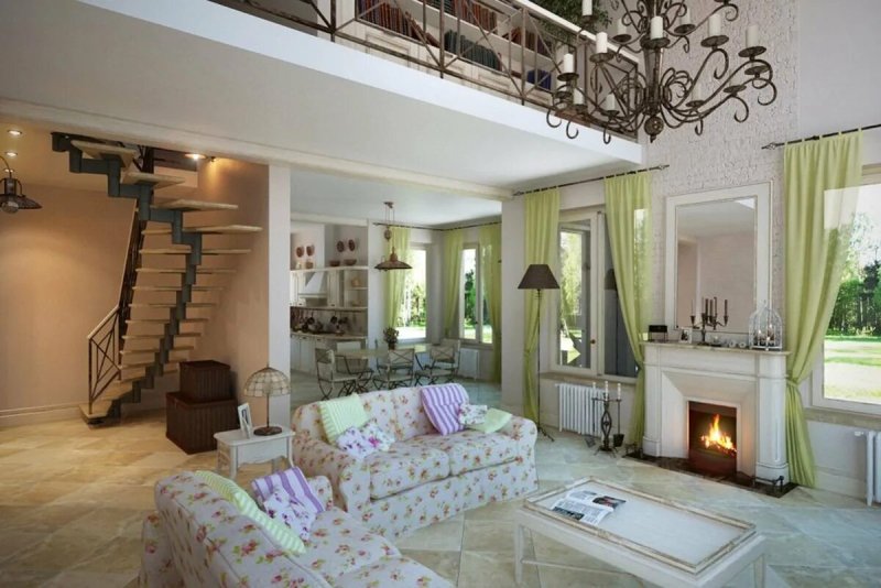 Living rooms in Provence style with fireplace