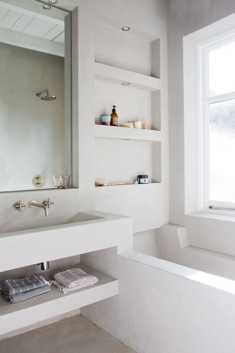 Shelves above the bathroom