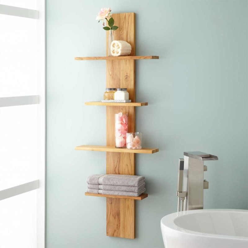 Wooden shelf for the bathroom