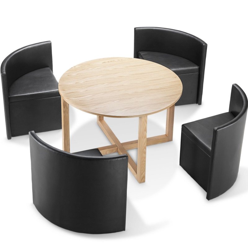 Round table with sliding chairs